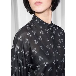 & Other Stories black blouse butterfly print ditsy cotton silk blend ruffle 36